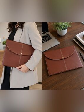 Classic Brown Leather Laptop Sleeve - Unbranded